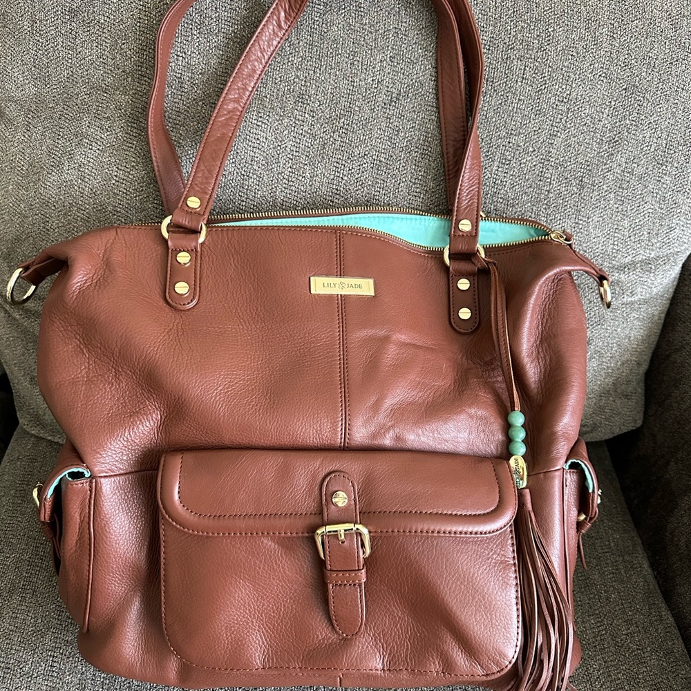 Lily Jade Meggan Convertible Tote-Brandy and gold.